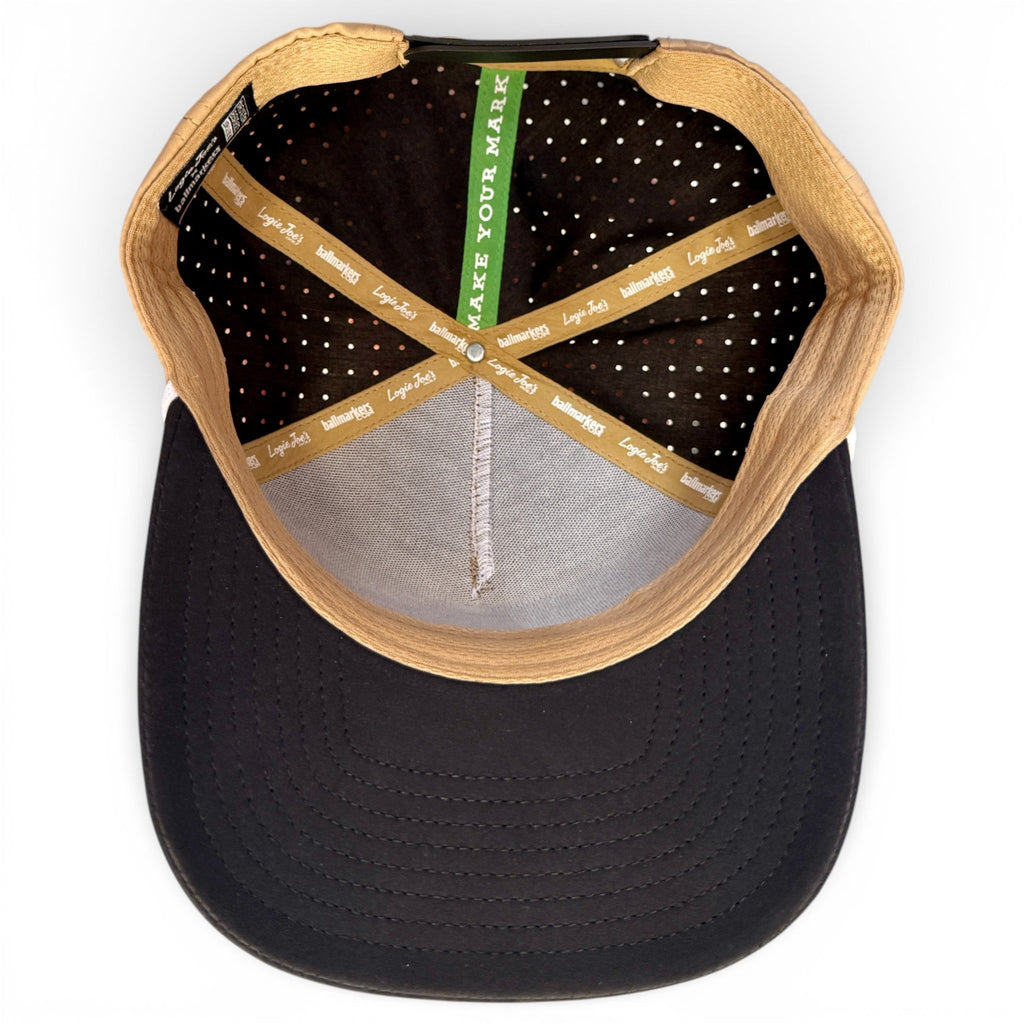 Hunting Birdies Golf Hat | Snapback Cap | Built-in Magnetic Ball Marker Holder + Marker Included | Adjustable Tan & Black