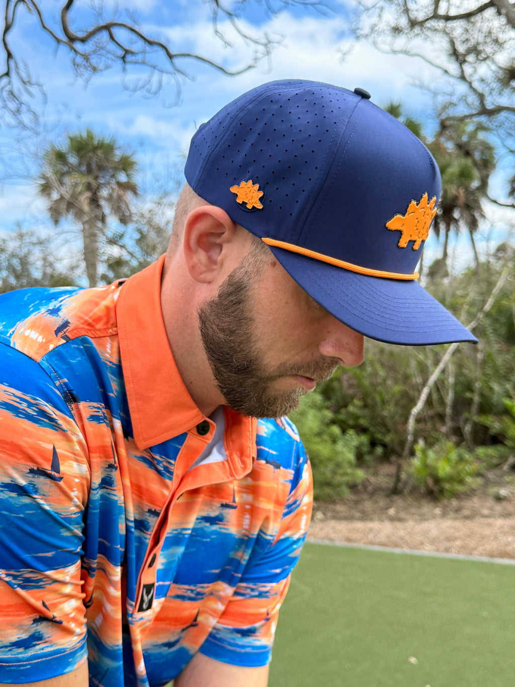 Dino Nugget Golf Hat | Snapback Cap | Built-in Magnetic Ball Marker Holder + Marker Included | Dinosaur Chicken | Adjustable