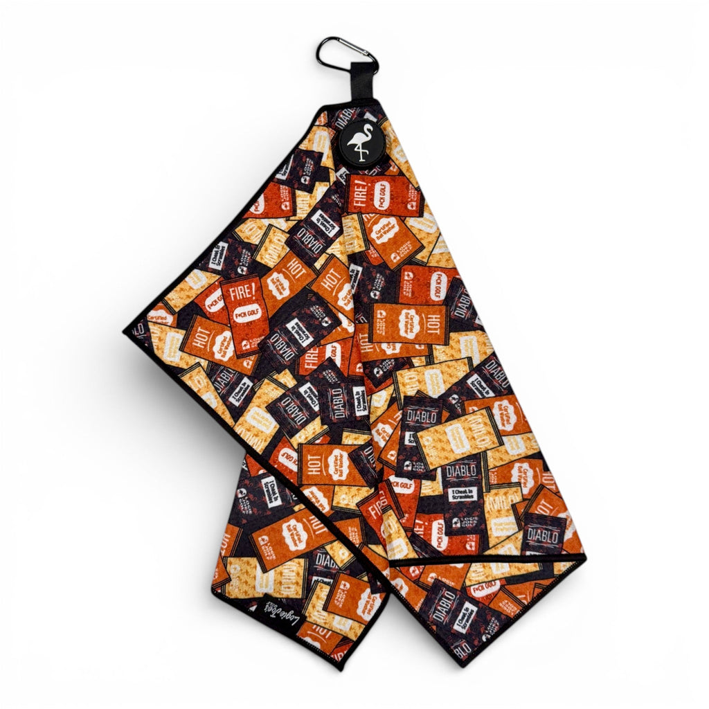Hot Sauce Golf Towel | Premium Double-Sided Microfiber | Heavy-Duty Magnetic Towel with Carabiner Clip | 24 x 16 in
