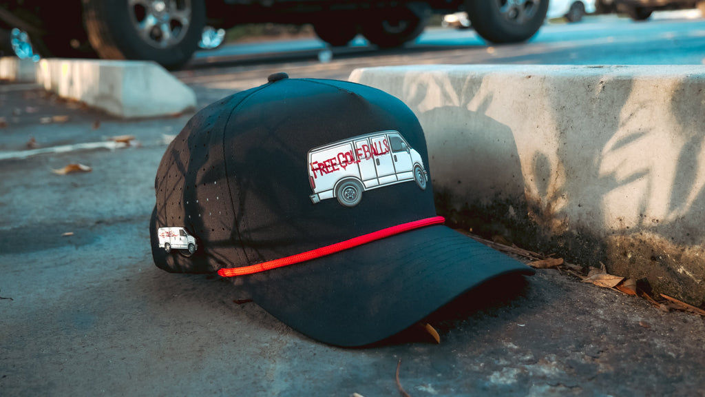 Free Golf Balls Van Golf Hat | Snapback Cap | Built-in Magnetic Ball Marker Holder + Marker Included | Free Golf Balls Van | Adjustable Black