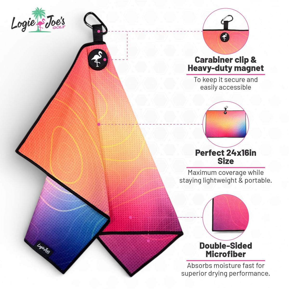 After Hours Golf Towel | 24” x 16” Microfiber Towel | Magnetic Clip & Carabiner | Premium Golf Accessory